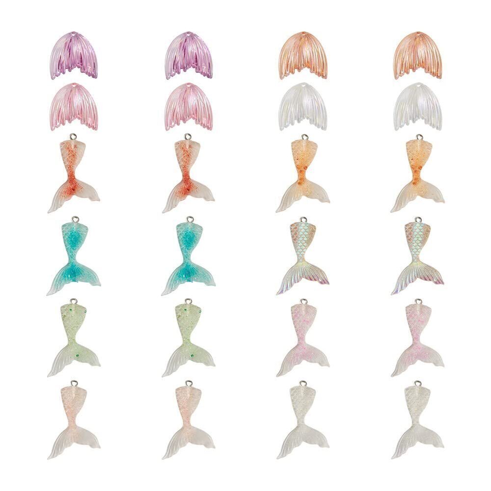 8051 32pcs Transparent Mermaid Tail Charms Resin Fishtail Pendants